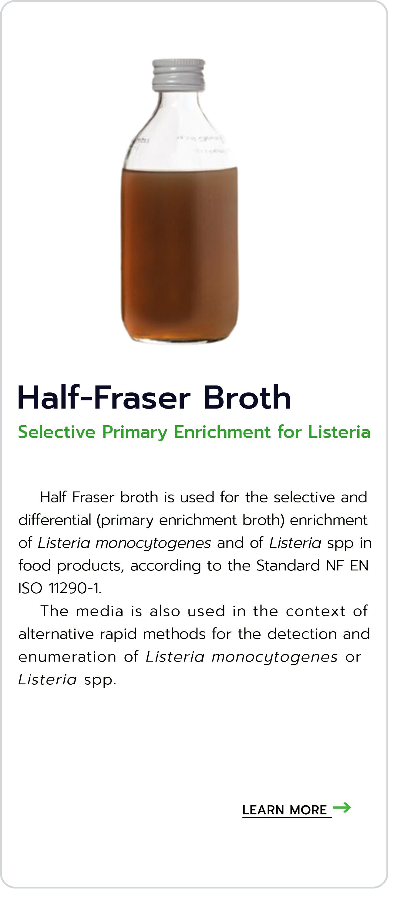 Half-Fraser Broth Selective Primary Enrichment for Listeria biokar