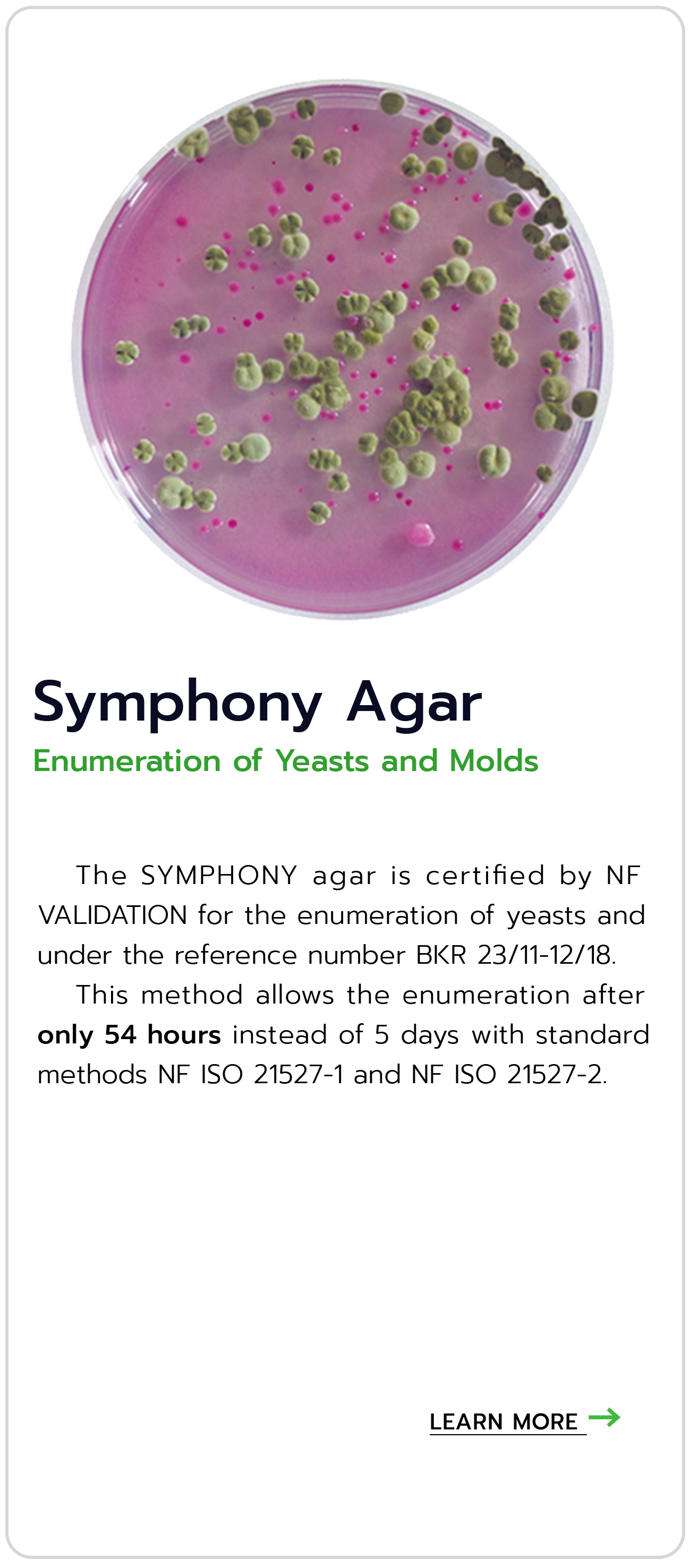อาหารเลี้ยงเชื้อ Symphony agar allows the enumeration of yeasts and molds in all human and animal food products #BIOKAR biokar
